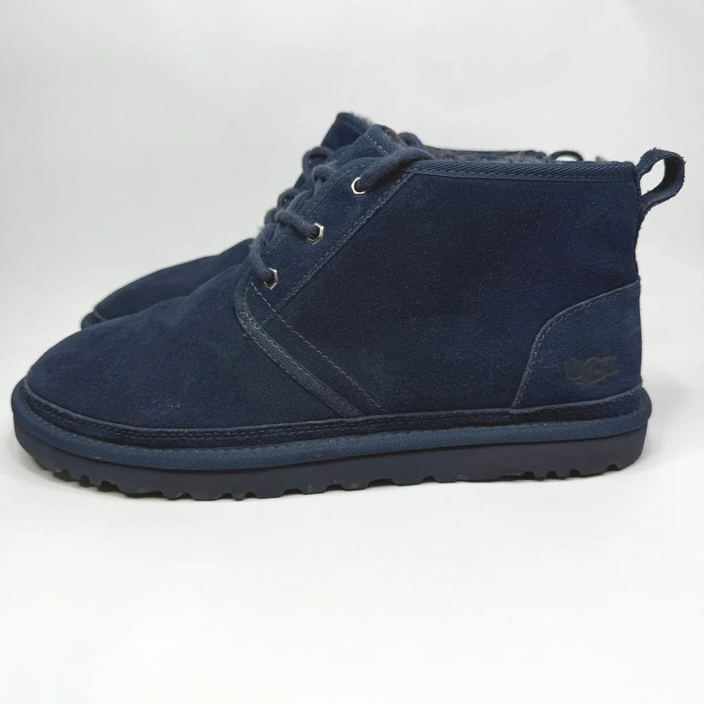 UGG Neumel Boot Mens 11 Navy Blue Suede Lace Up Shearling Lined Chukka 3236